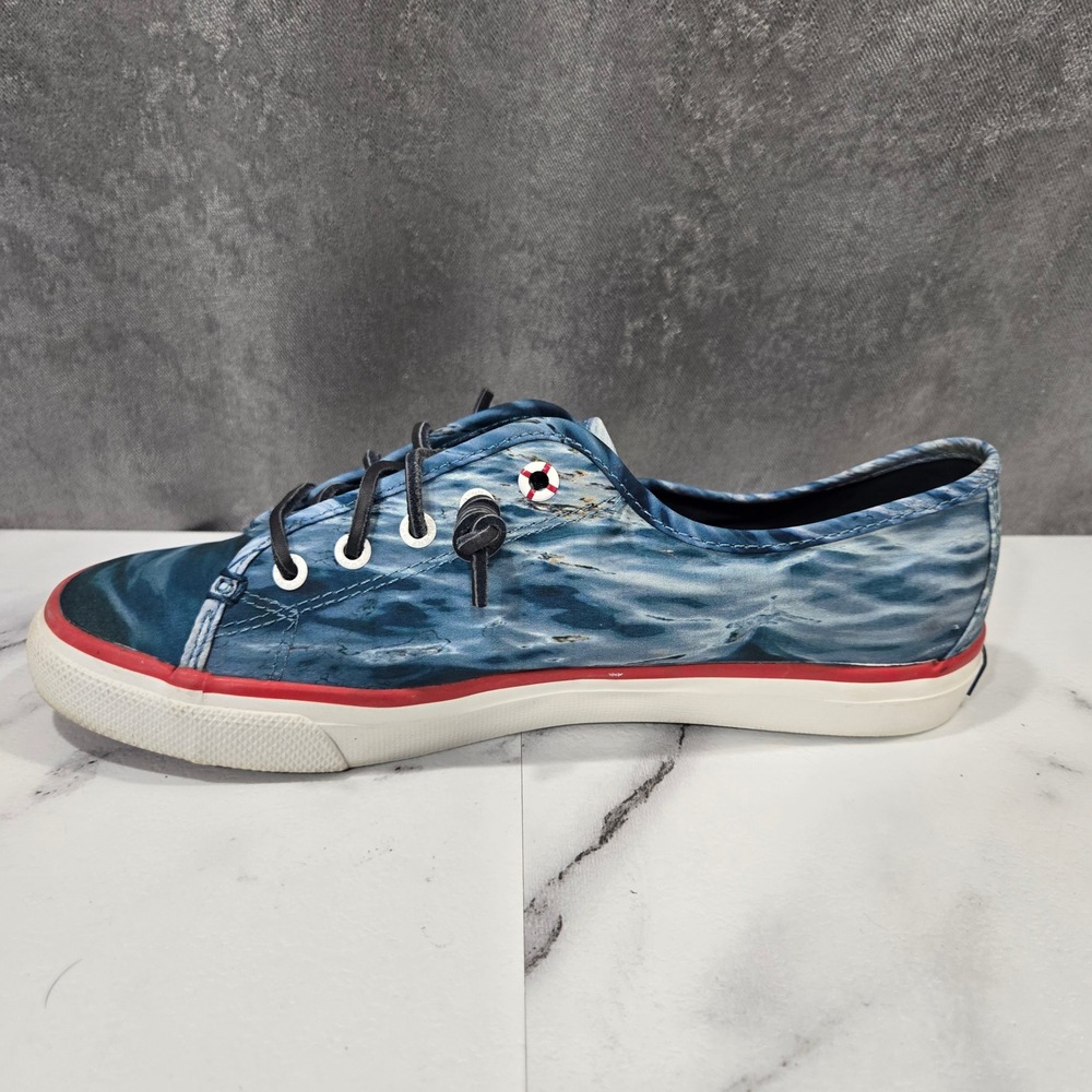 Sperry Jaws CVO Sneakers Womens 8.5 Blue Water Graphic Canvas Boat Shoes Novelty - Picture 4 of 10